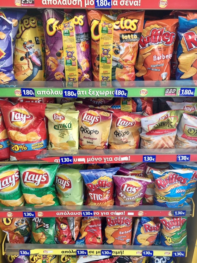 Snacks sold at a kiosk in Athens